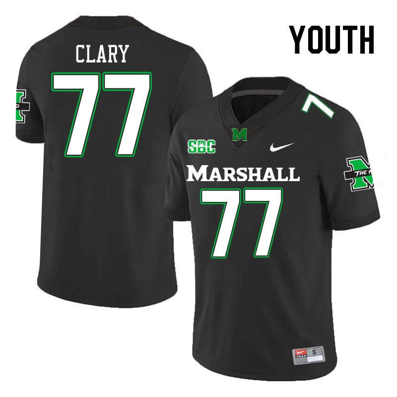 Youth #77 Isaac Clary Marshall Thundering Herd SBC Conference College Football Jerseys Stitched-Blac